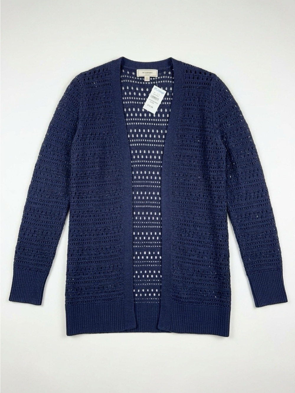Crochet Open-Front Navy Cardigan - Women's Lightweight Layer